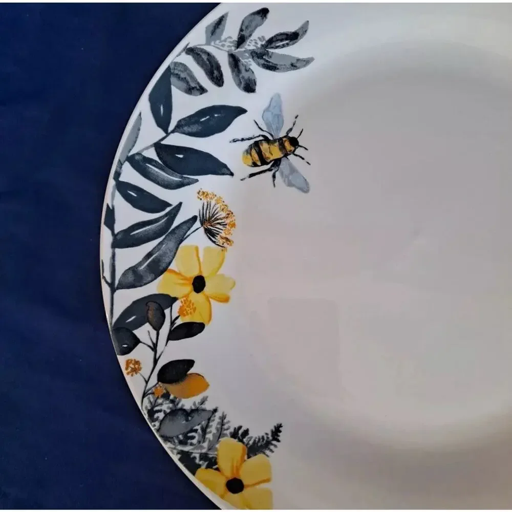 4 + Set Royal Norfolk Ceramic Bee Dinner Plates Floral Yellow White Spring 10.5